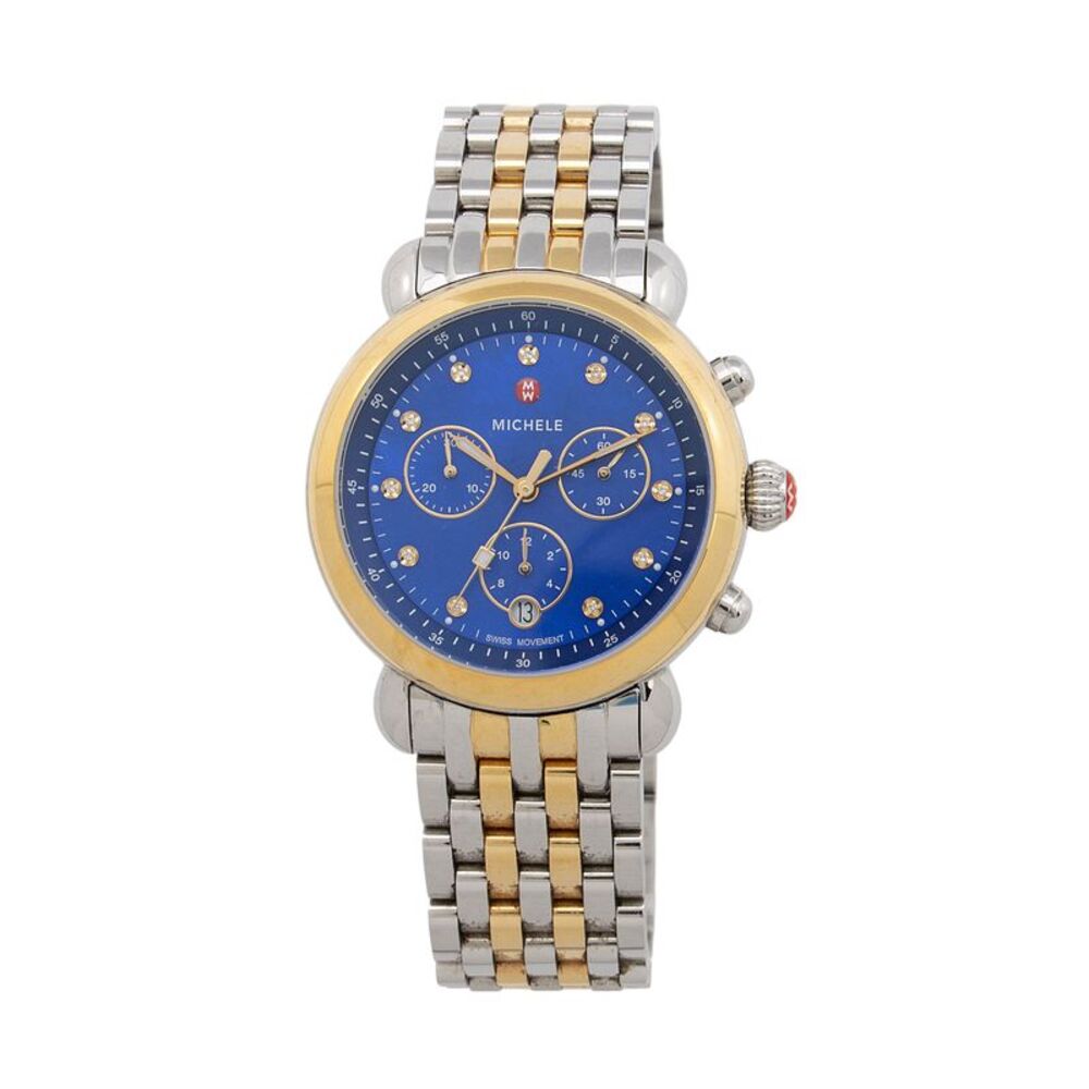 Michele Diamond Stainless Steel Gold Two Tone Chronograph CSX Watch